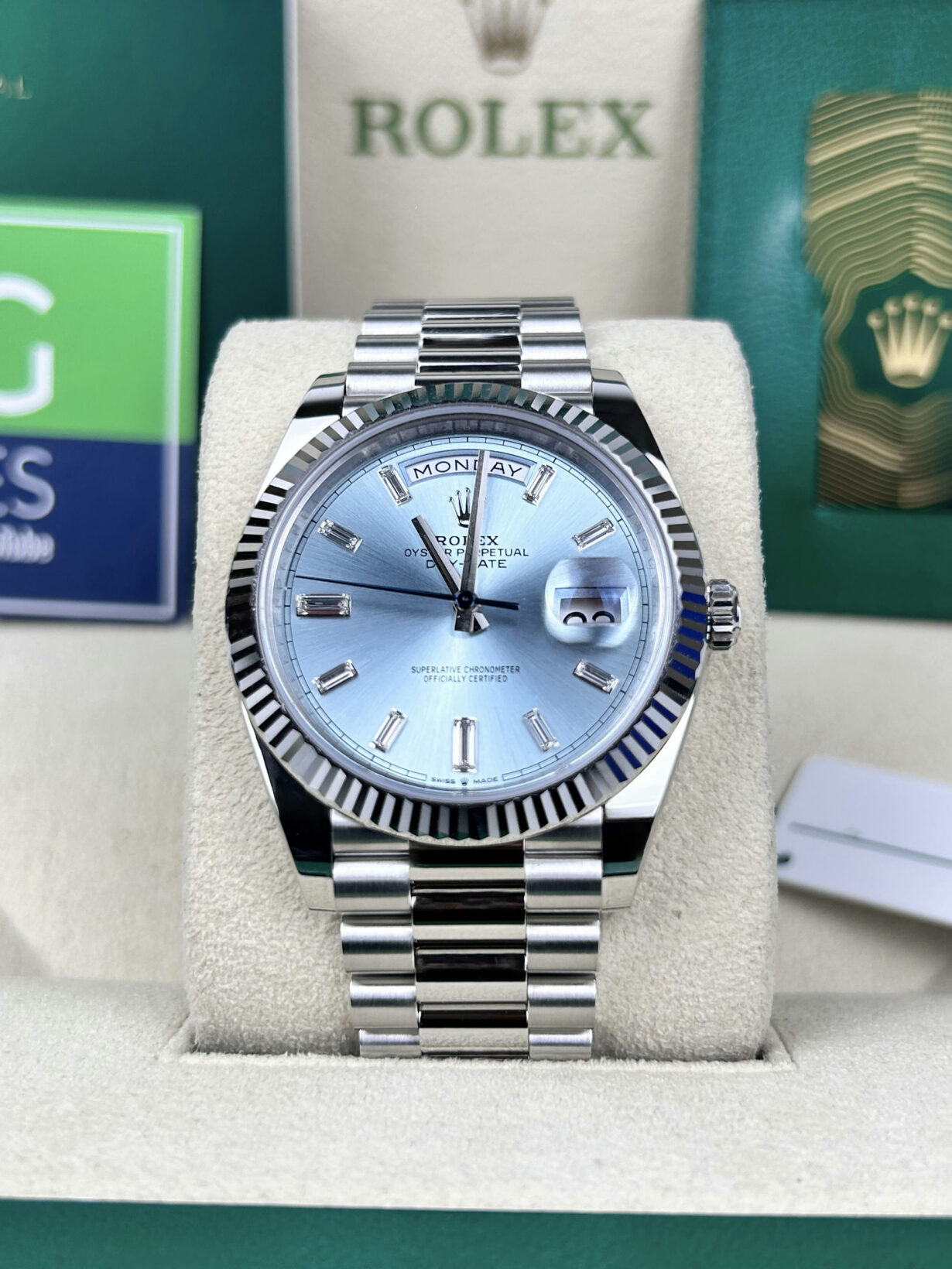 ETA082- Rolex Day-Date  Ice Blue Diamond Dial 228236 3255