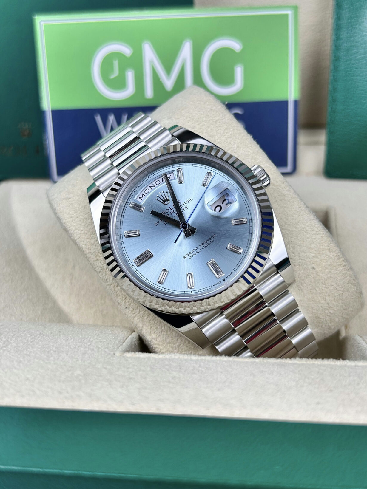 ETA082- Rolex Day-Date  Ice Blue Diamond Dial 228236 3255