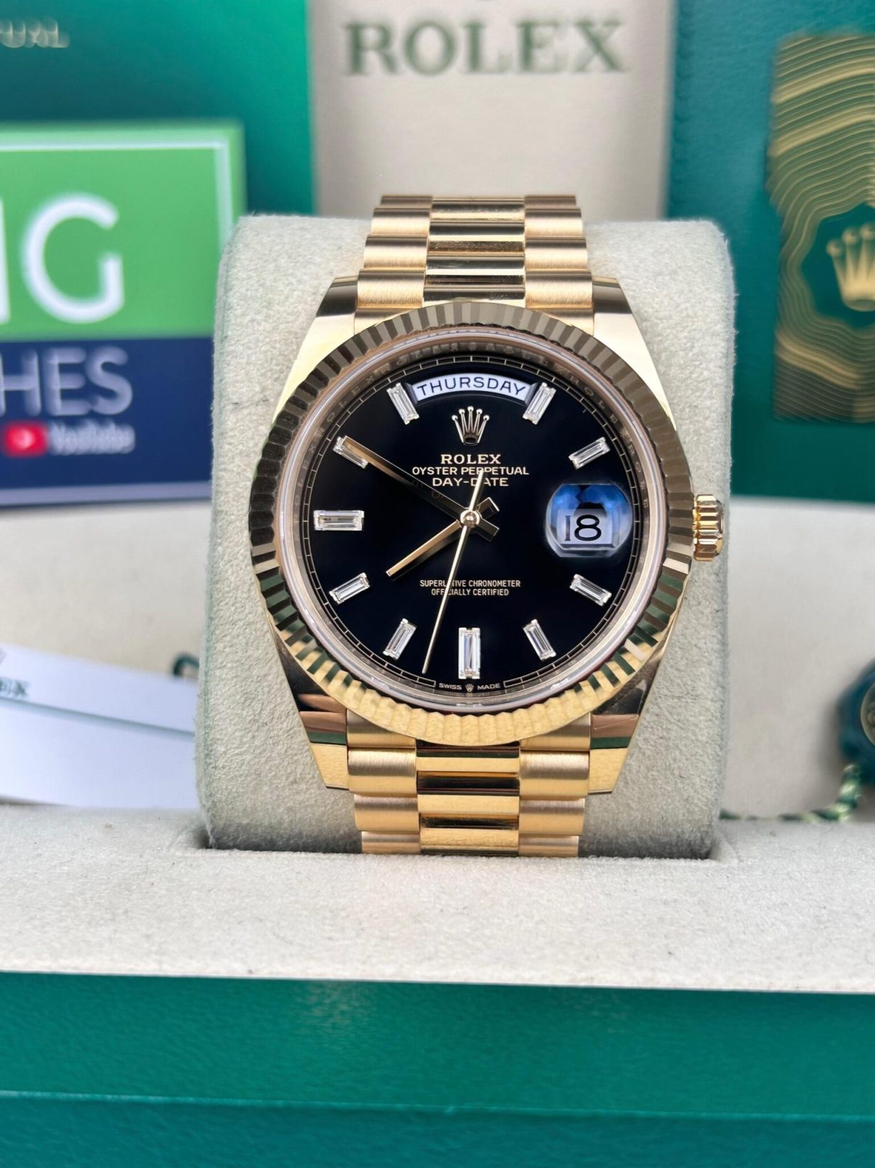 ETA113- Rolex Day-Date Gold Black Diamond Dial 228238 3255