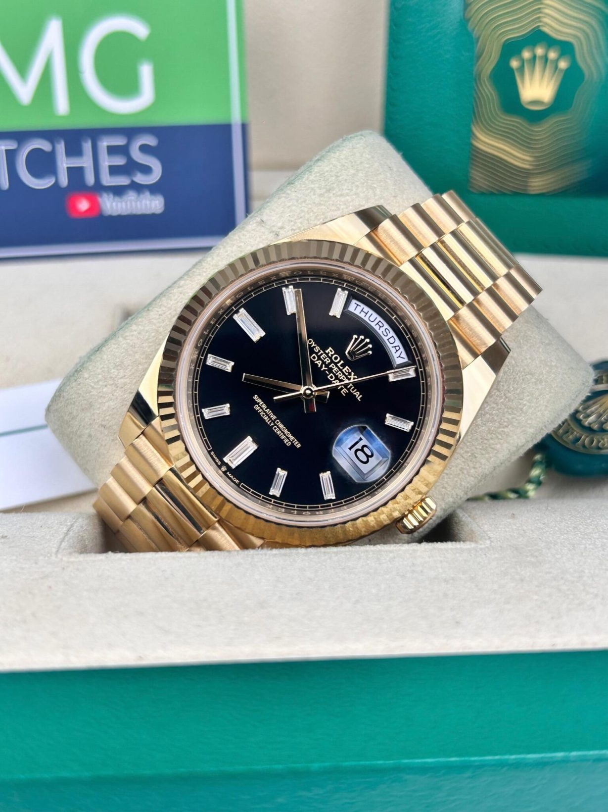 ETA113- Rolex Day-Date Gold Black Diamond Dial 228238 3255