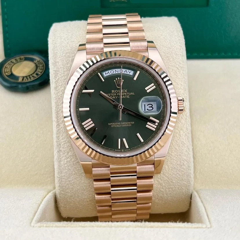 ETA123- Rolex Day-Date Rose Gold Olive Green 228235 3255