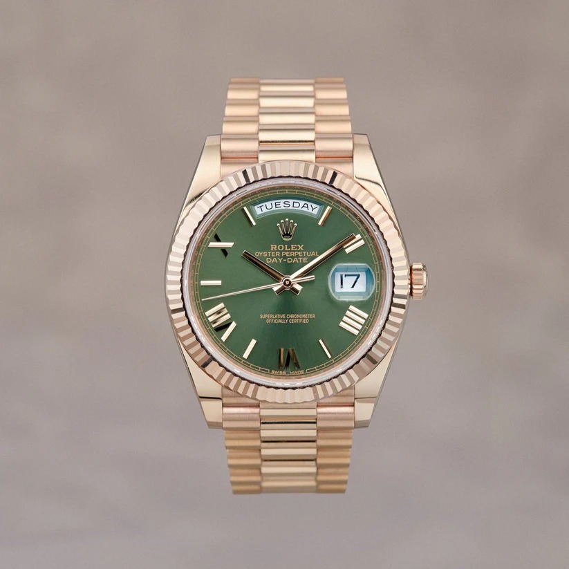 ETA123- Rolex Day-Date Rose Gold Olive Green 228235 3255